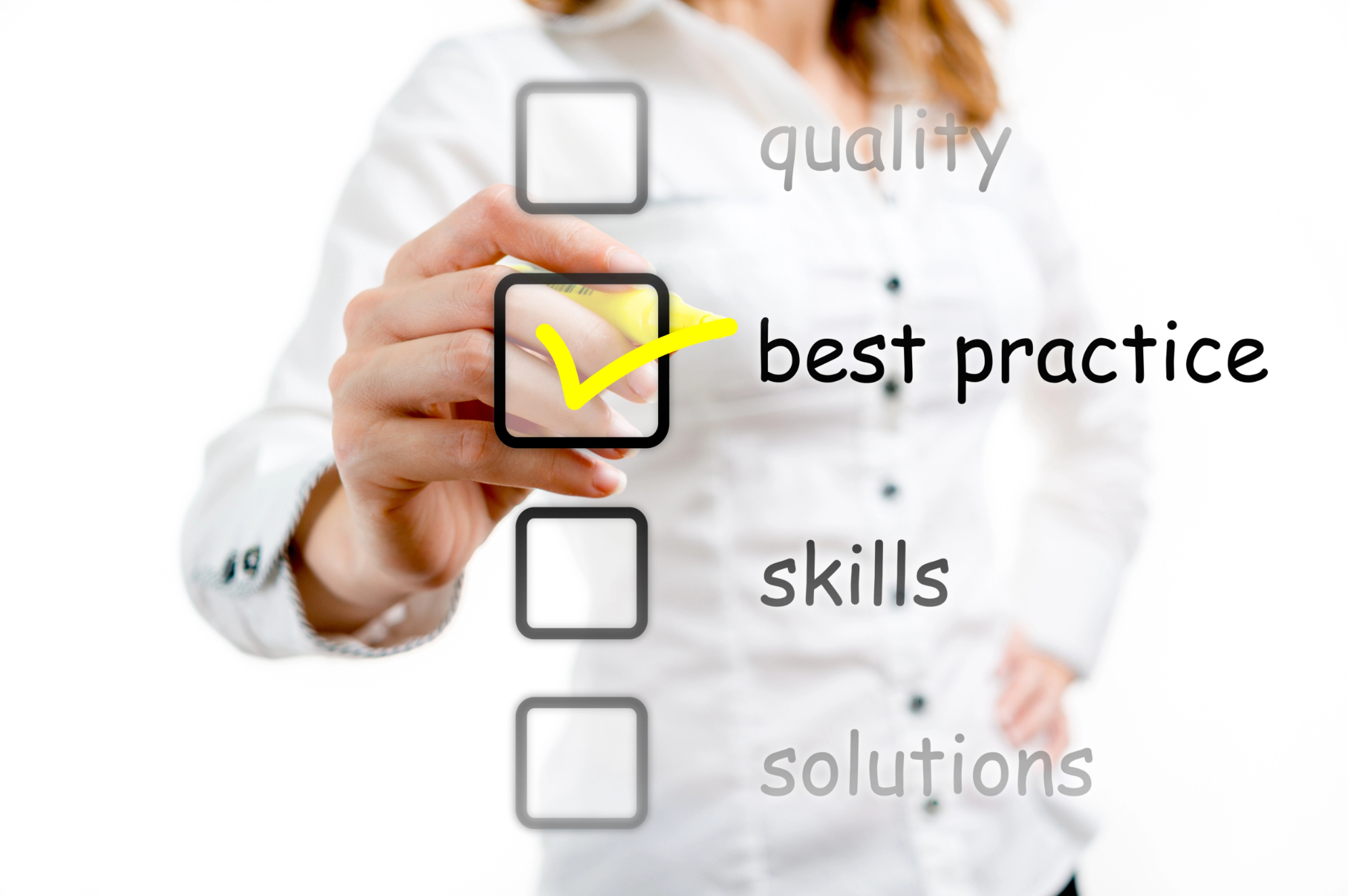 Woman checking off "Best Practices" on list